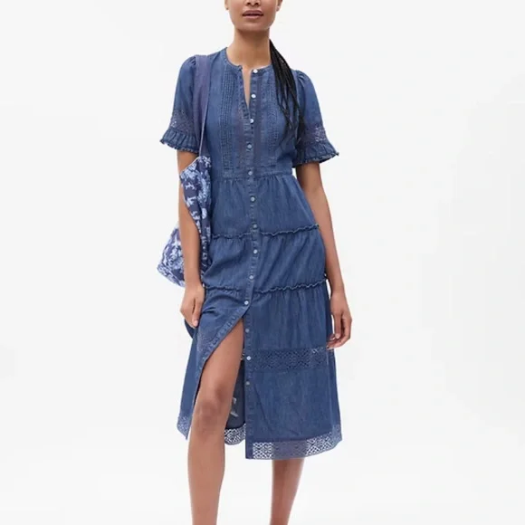 GAP | Dresses | Gap X Loveshack Fancy Denim Tiered Midi Dress | Poshmark